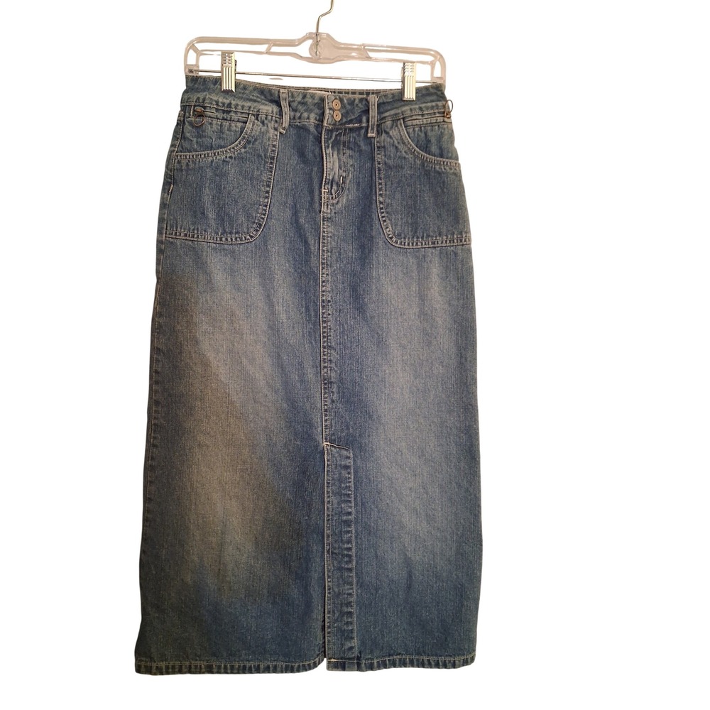 Carolina Girls Blues Denim Maxi Skirt Size 14 Blue Long Jean Skirt Cotton Slit